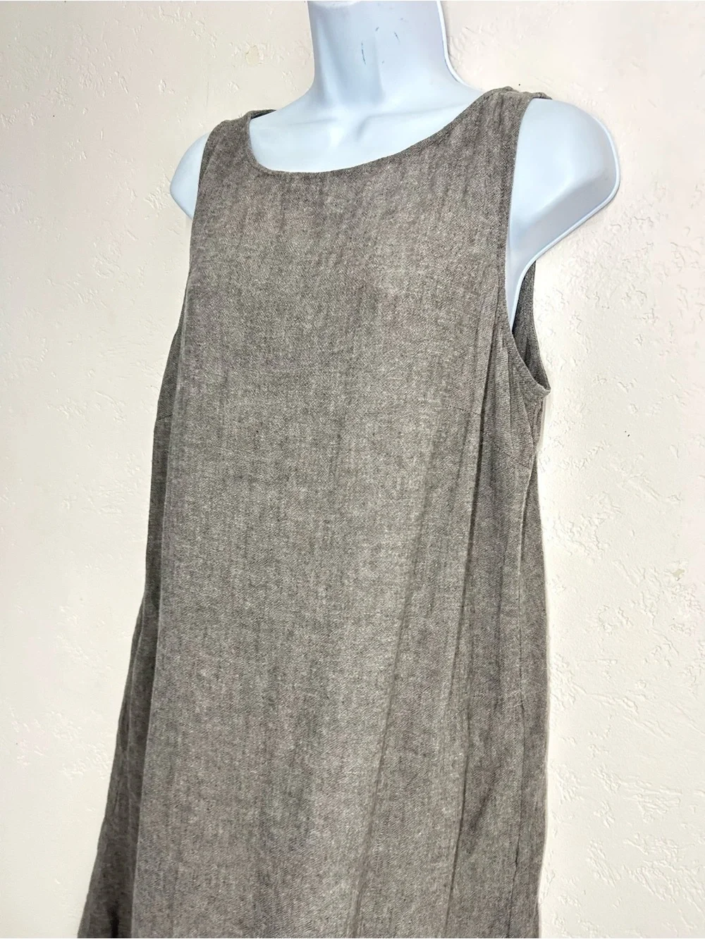 J. Jill Pure Jill Linen Blend Sleeveless A-Line Midi Dress M/L Taupe Gray